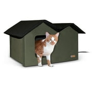 K&H Pet Products Outdoor Heated Kitty House for Cats, Extra-Wide Olive/Black