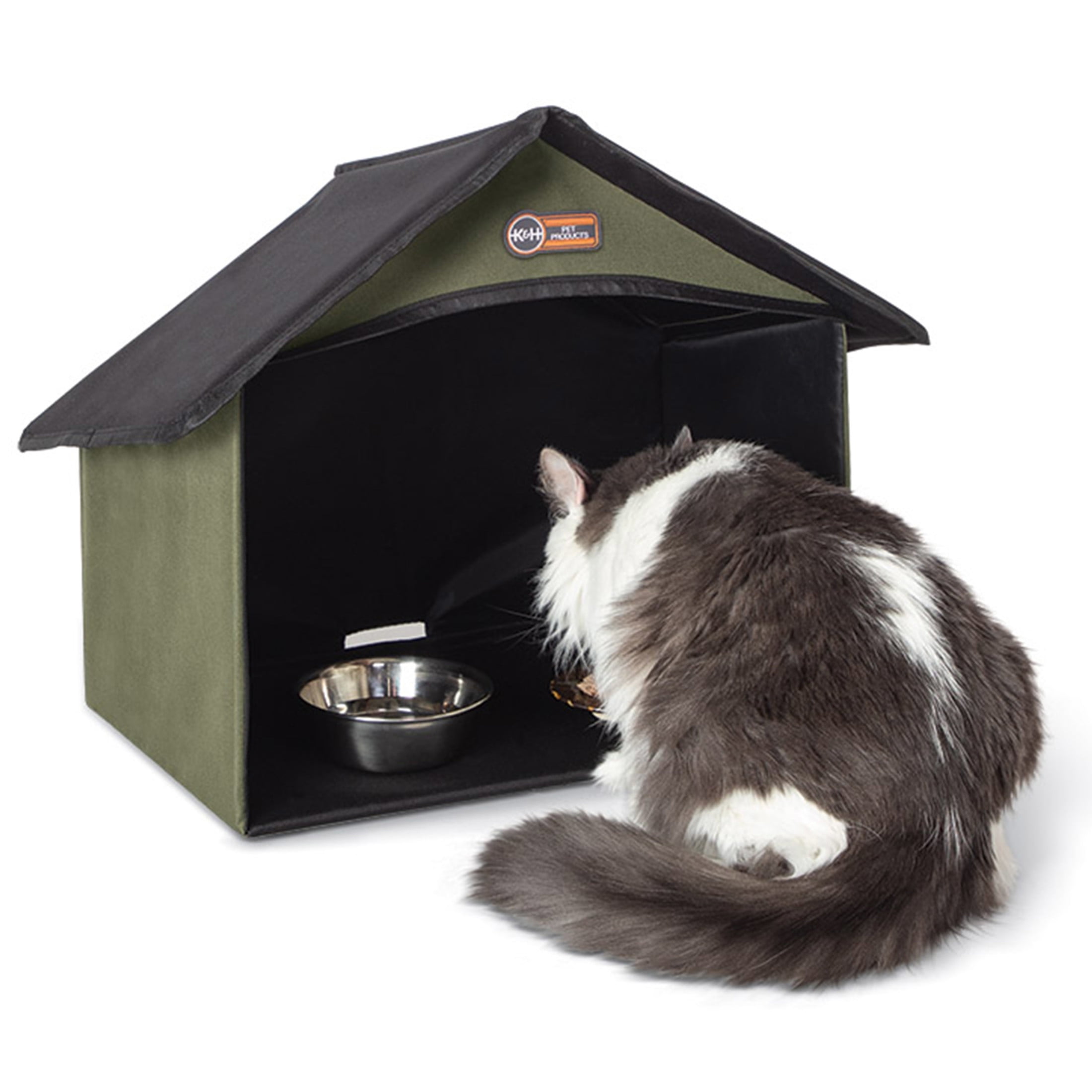 Olive Green Nylon Outdoor Cat Dining Shelter