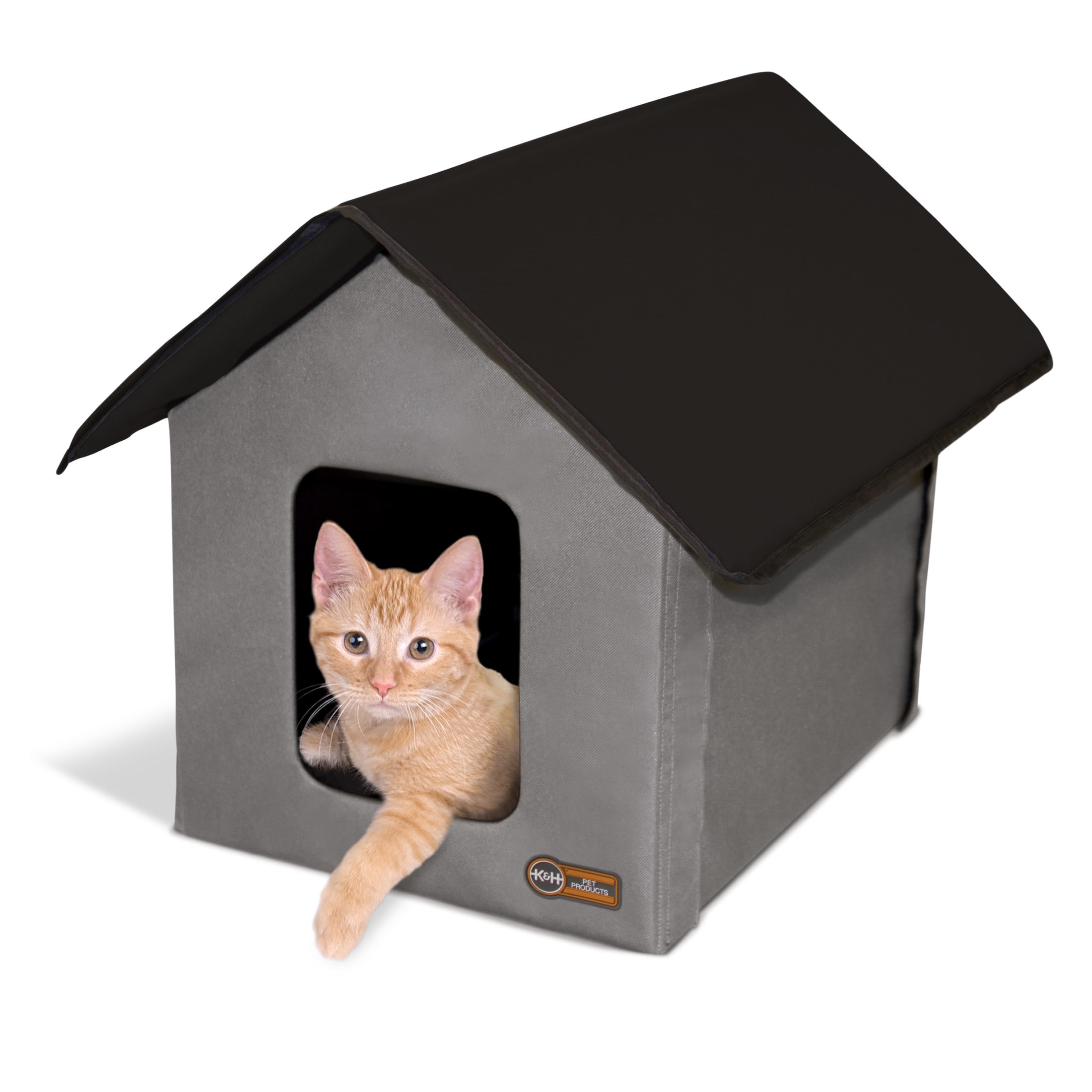 K&H Pet Products Outdoor Kitty House Cat Shelter (Unheated) Gray/Black 22 X 19 X 17 Inches