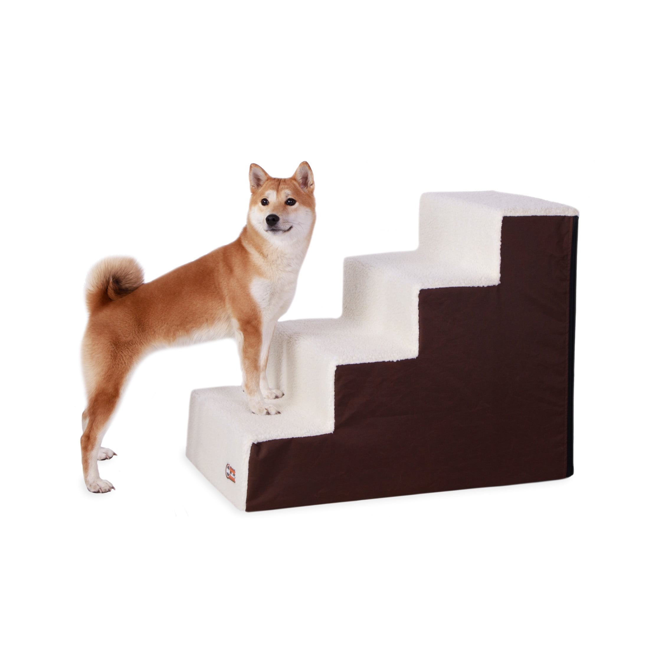 Chocolate and Fleece Collapsible 4-Step Pet Stairs
