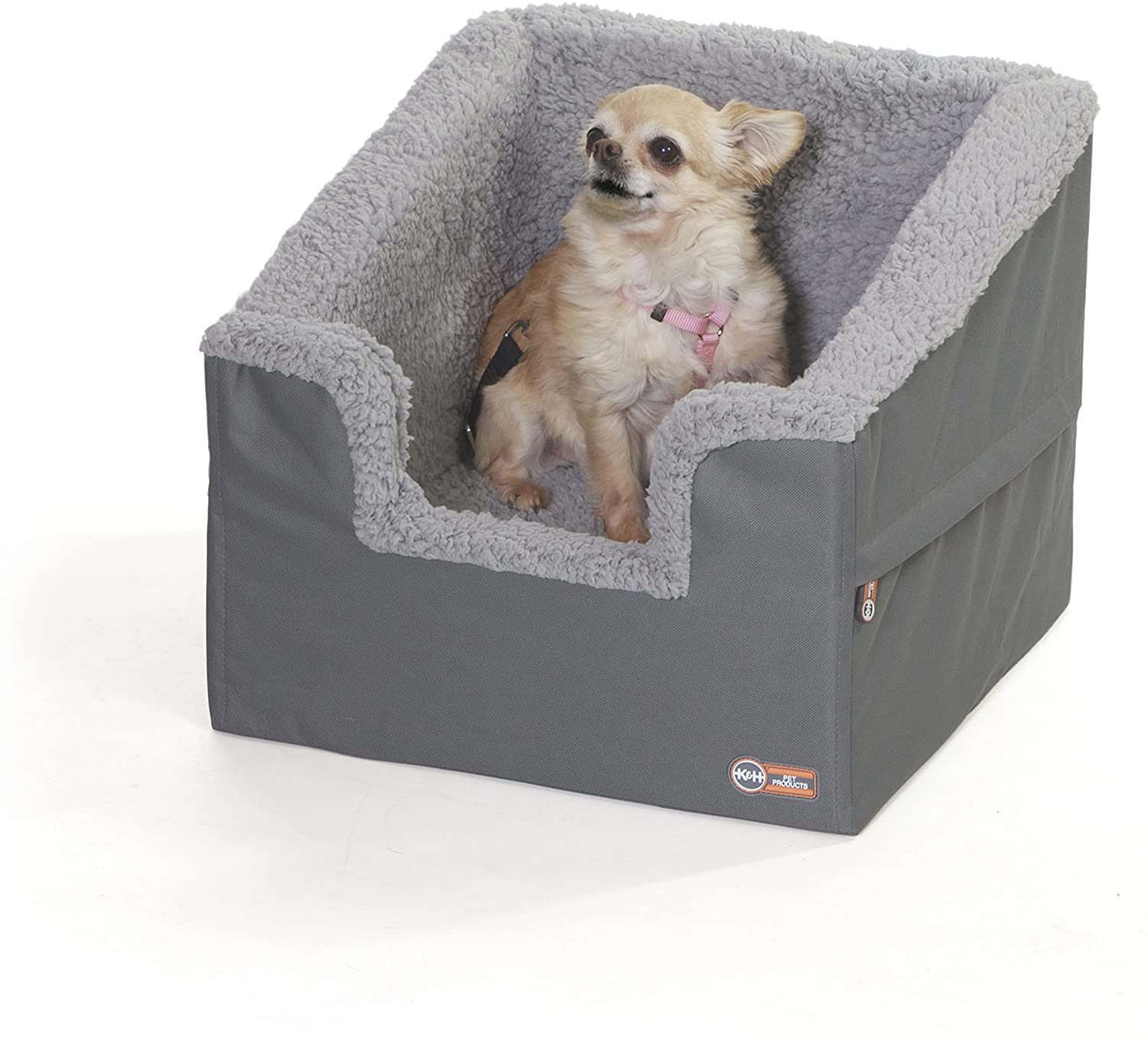 K&H Pet Products Rectangle Bucket Booster Pet Seat - Dog Booster Seat Car Seat for Dogs & Cats Collapsible Rectangle Gray/Gray Small