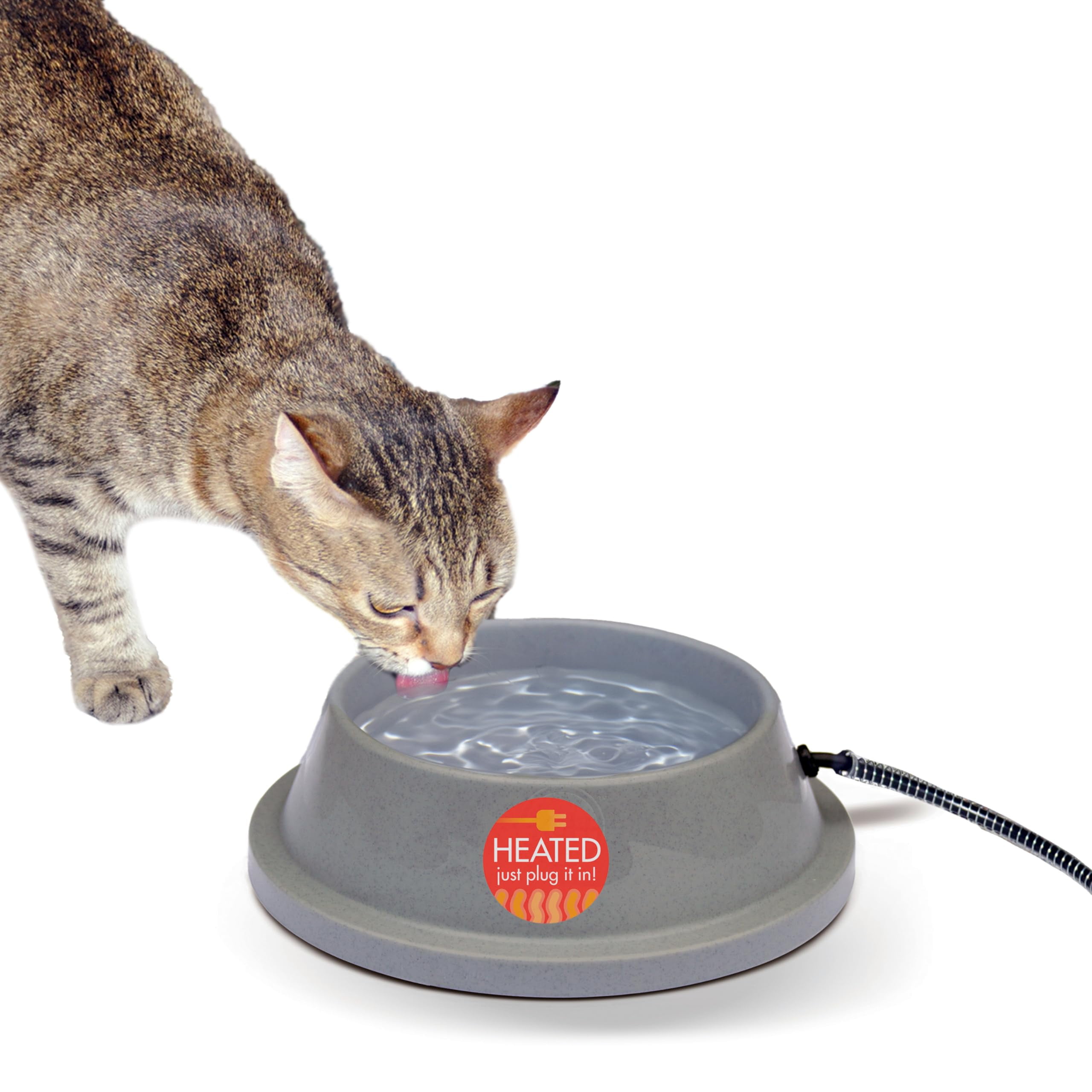 Gray Heated Pet Water Bowl with Steel-Wrapped Cord