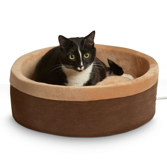 K&H Pet Products Thermo-Kitty Bed Indoor Heated Cat Bed Mocha/Tan, Large 20 inches