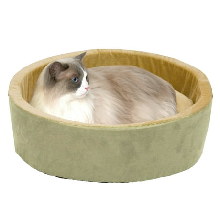 K&H Pet Products Thermo-Kitty Bed Indoor Heated Cat Bed Sage/Tan Large 20 Inches