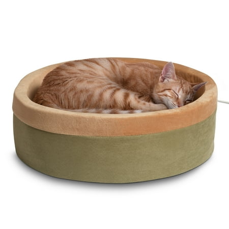 K&H Pet Products Thermo-Kitty Bed Indoor Heated Cat Bed Sage/Tan Large 20 Inches