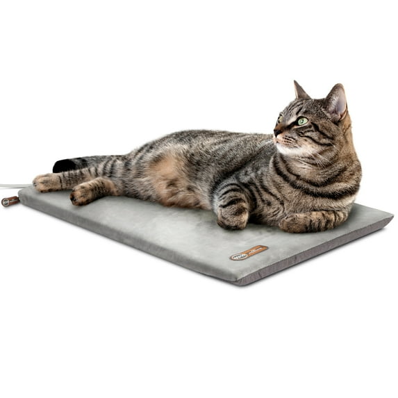 K&H Pet Products Thermo-Kitty Mat Heated Cat Bed Gray 12.5 X 25 Inches