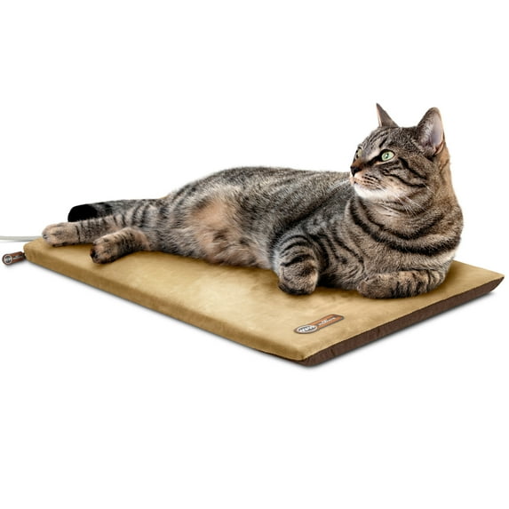 K&H Pet Products Thermo-Kitty Mat Heated Cat Bed Mocha/Tan 12.5 x 25 inches
