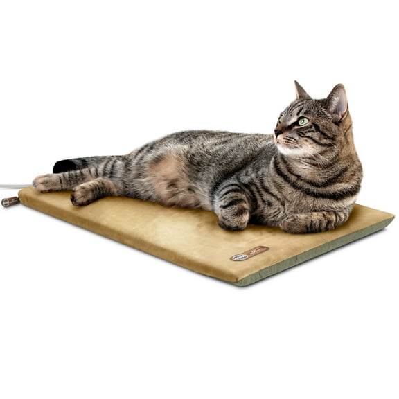 K&H Pet Products Thermo-Kitty Mat Heated Cat Bed Sage/Tan 12.5 X 25 Inches