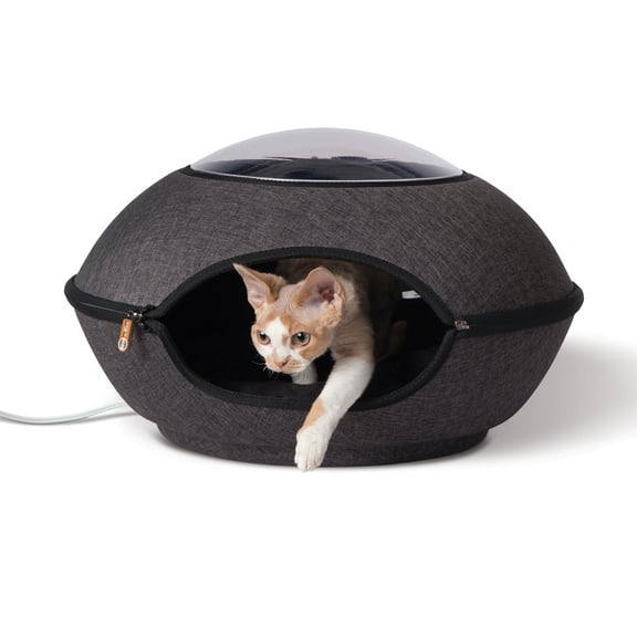 K&H Pet Products Thermo Lookout Pod Heated Cat Bed Classy Gray 22 Inches