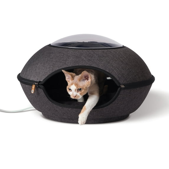K&H Pet Products Thermo Lookout Pod Heated Cat Bed Classy Gray 22 Inches