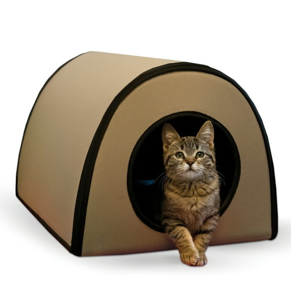 K&H Pet Products Thermo Mod Heated Cat House for Outdoors Tan 21 X 14 X 13 Inches