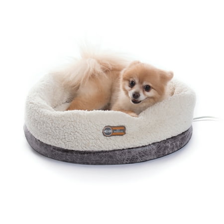K&H Pet Products Thermo-Snuggle Cup Bomber - Indoor Heated Cat Bed Gray 14 X 18 Inches