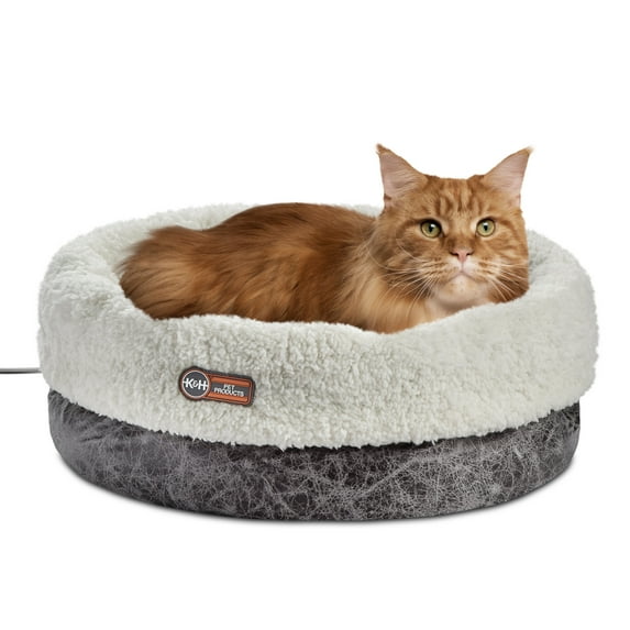 K&H Pet Products Thermo-Snuggle Cup Bomber - Indoor Heated Cat Bed Gray 14 X 18 Inches