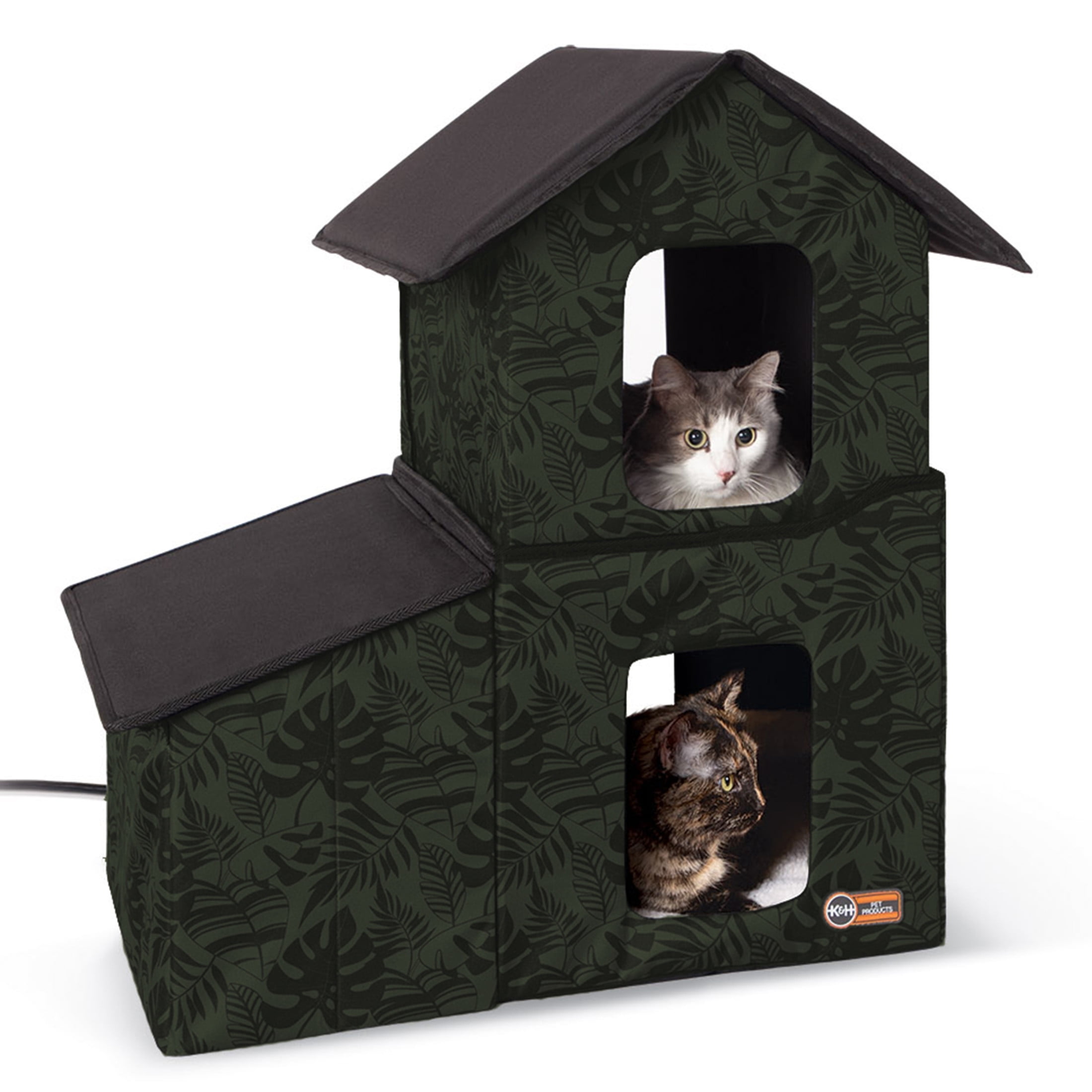 Free Shipping K H Pet Products Two Story Outdoor Kitty House with Dining Room Heated Green Leaf 22 X 27 X 27 Inches Walmart