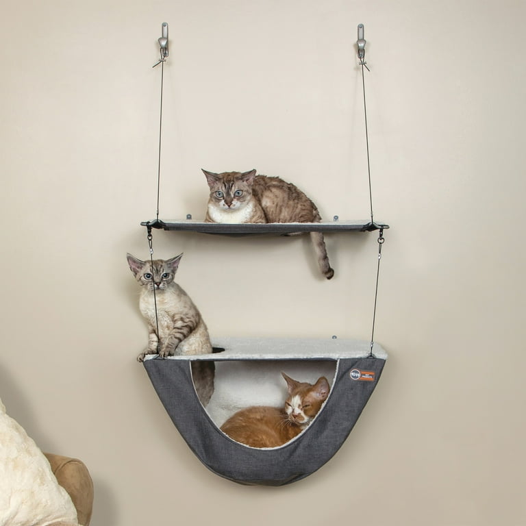 K&H Pet Products Wall Mount Cat Shelf Cat Hammock, Double Shelf