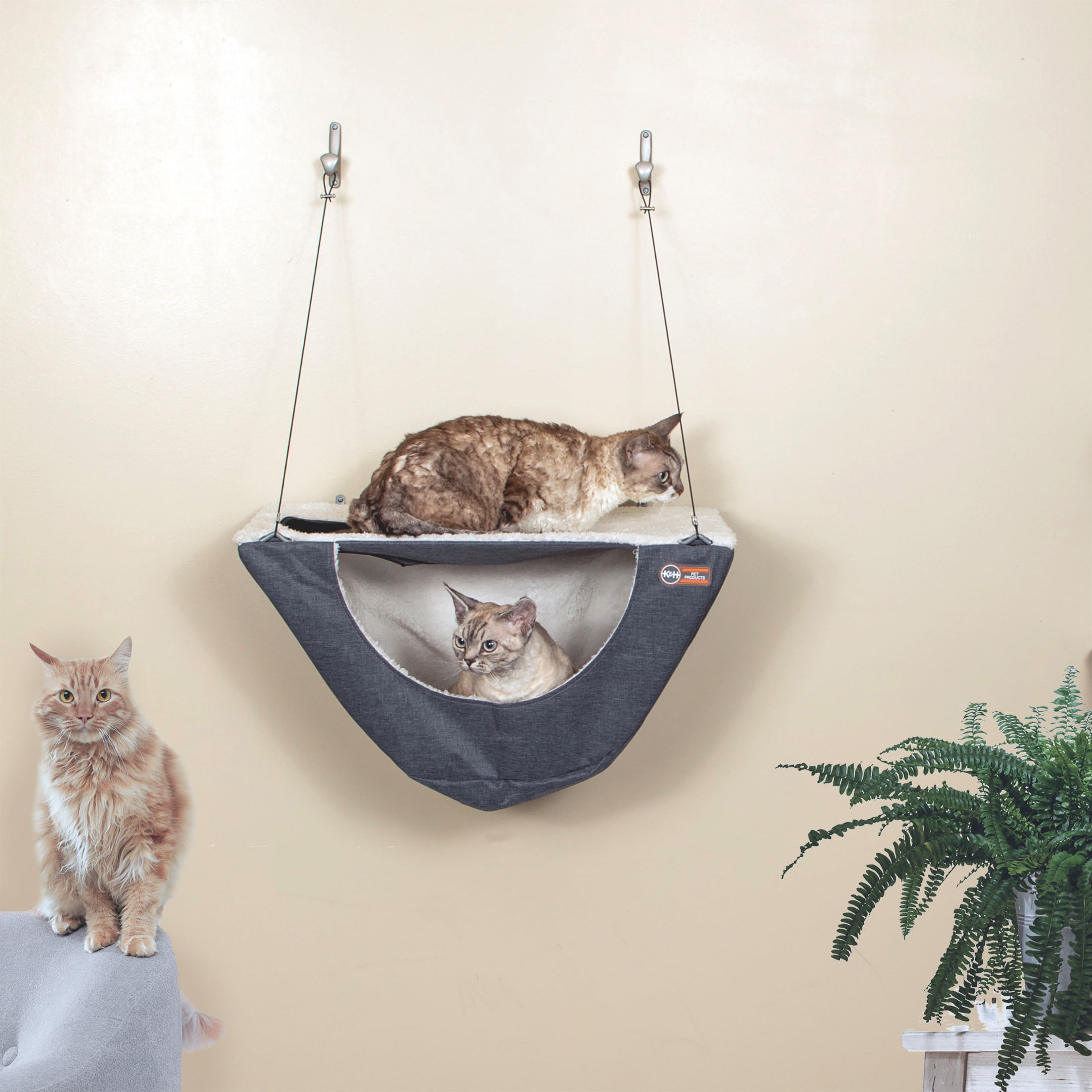 K&H Pet Products Wall Mount Cat Shelf & Cat Hammock, Single Shelf Gray/Natural, 23" x 12"