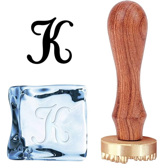 K Ice Stamp Letter With Removable Brass Head Wood Handle - Vintage Branding for Cubes Cocktails Whiskey Mojito Drinks - Bar Making DIY Crafting
