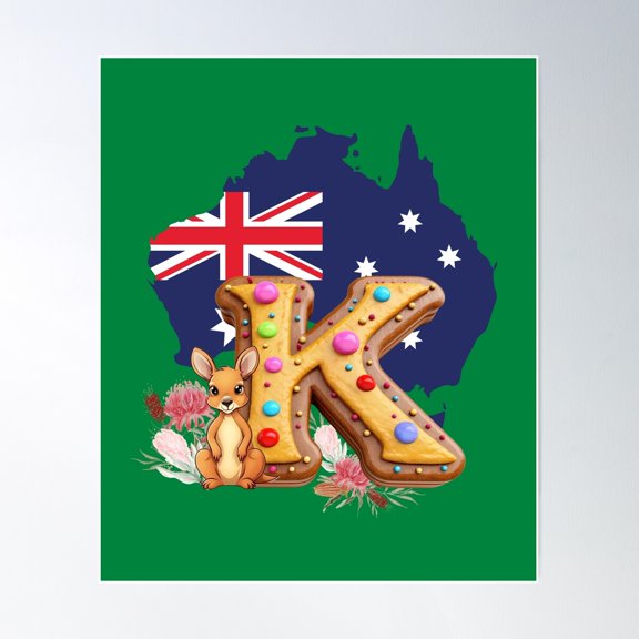 K Is For Kangaroo Kingdom Australia Poster Wall Art, Modern Wall Decor For Living Room Bedroom, 24x36 UNFRAMED
