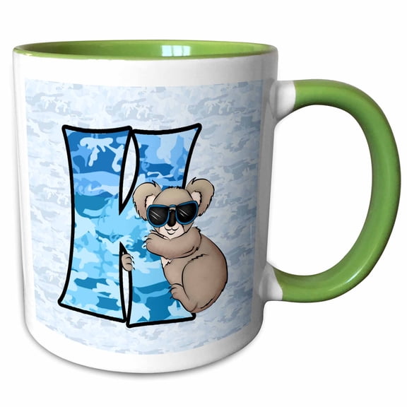 3drose, K Is for Koala in Blue for Boys Baby and Kids Monogram K in Camouflage Prints, 15oz Two-tone Green Mug