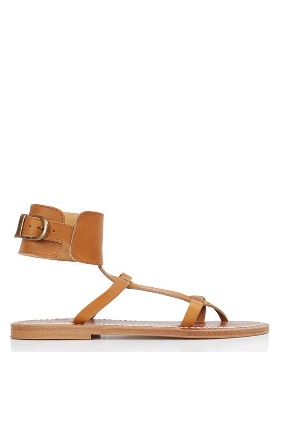 K Jacques Ladies Brown Caravelle Flat Leather Sandals, Brand Size 38 (US Size 7)