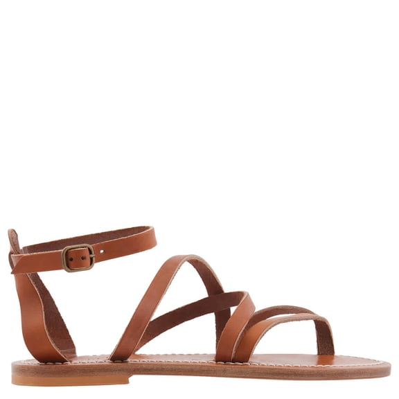 K Jacques Ladies Brown Epicure Flat Leather Sandals, Brand Size 36 (US Size 6)