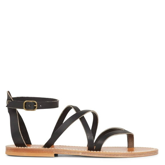 K Jacques Ladies Epicure Pul Noir Flat Leather Sandals, Brand Size 36 (US Size 5)
