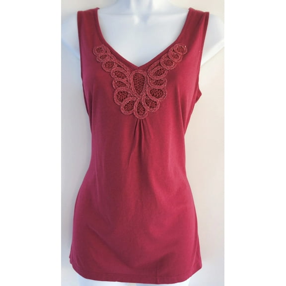 K. Jordan Burgundy Crochet Embroidered Sleeveless Tank Top, Women's Medium