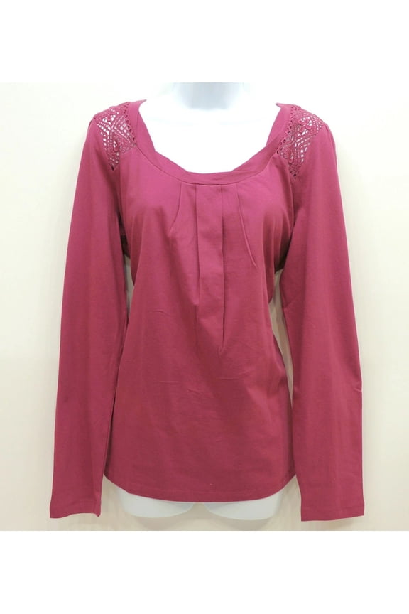 Burgundy Long Sleeve Lace Knit Top Shirt Women's Plus Size 1X