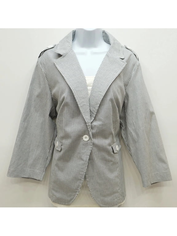 Gray Pin Cord Blazer Jacket, Women's Plus Size 1X