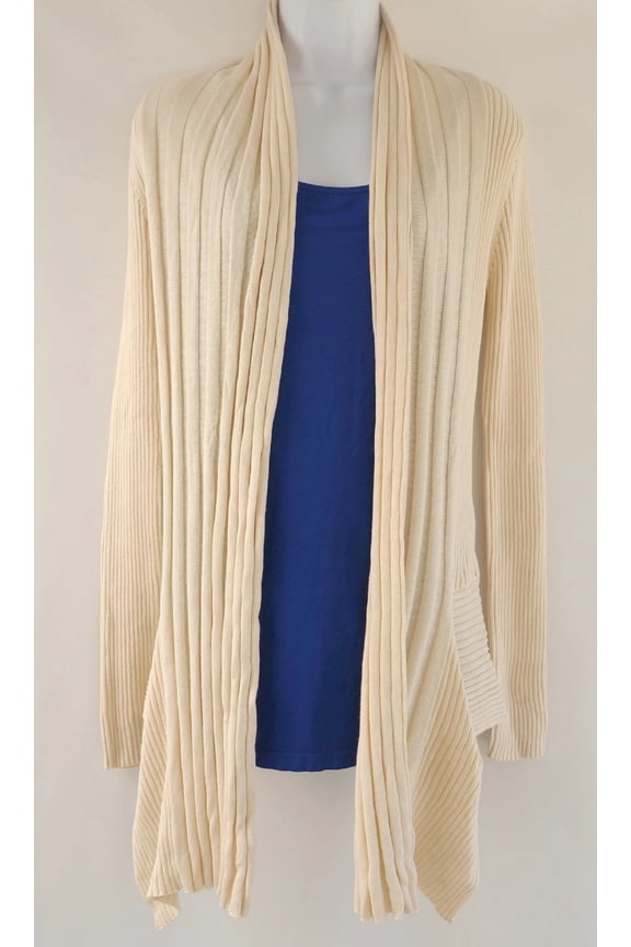 Ivory Open Front Asymmetric Ribbed Cardigan Sweater, Women's Medium