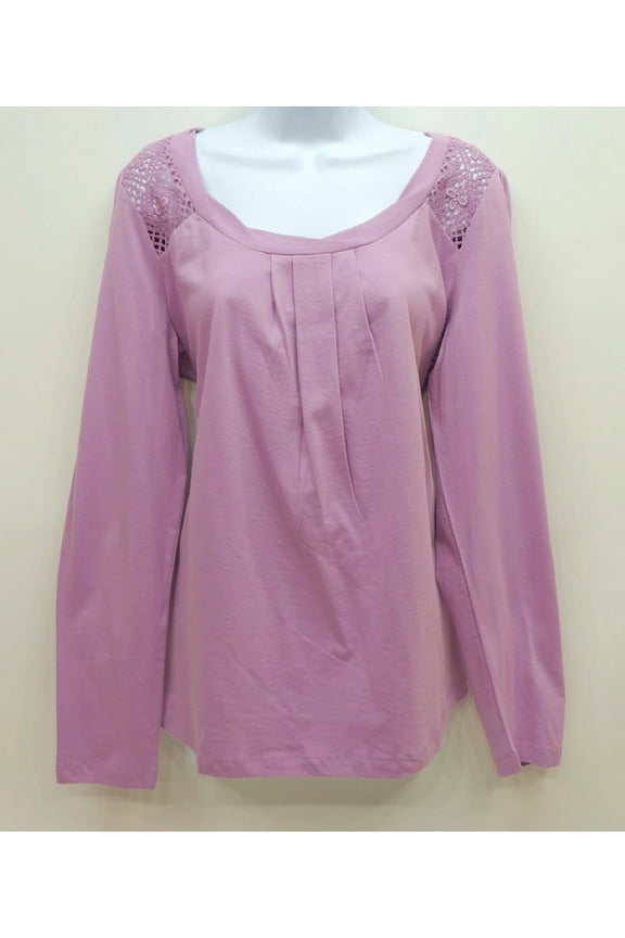 Lavender Long Sleeve Lace Knit Top Shirt, Women's Plus Size 1X