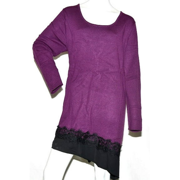 K. Jordan Women's Asymmetric Lace/Chiffon Sweater in Purple - S
