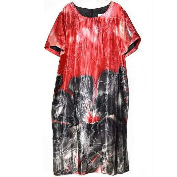 K. Jordan Women's Bold Floral Jacket Dress in Red Multi Grey - 16W