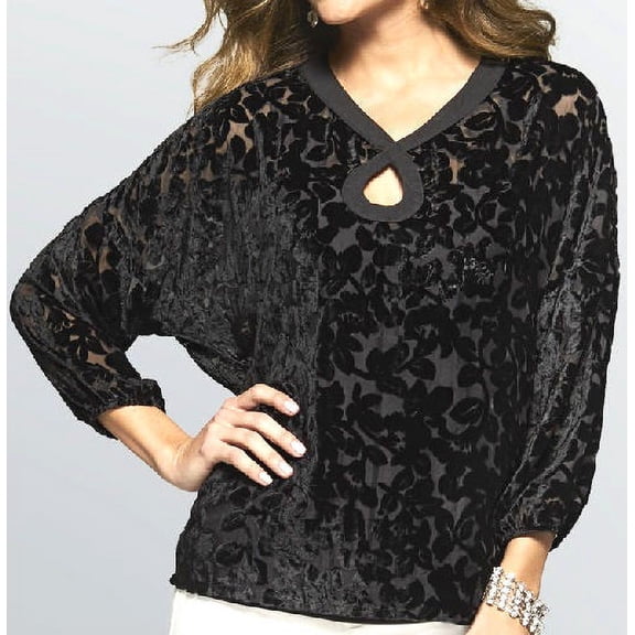 K. Jordan Women's Burnout Keyhole Top in Black - M