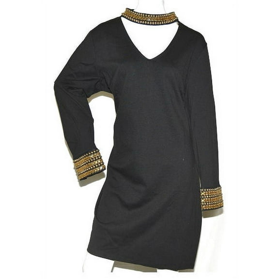 K. Jordan Women's Choker Dress w/ Jeweled Cuffs in Black, Plus Size 3X