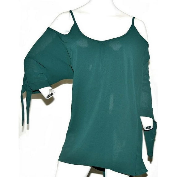 K. Jordan Women's Cold Shoulder Top With Tie Cuffs in Jade - 4X