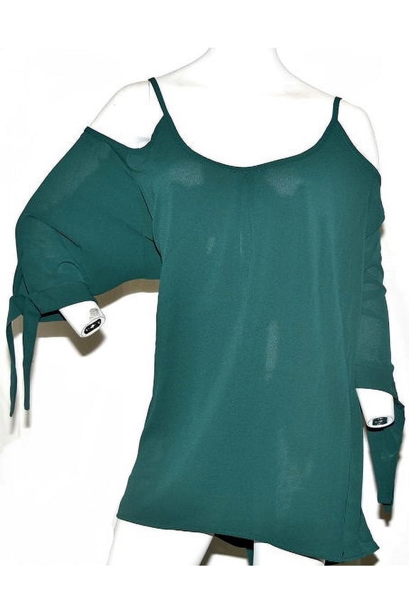 Women's Cold Shoulder Top With Tie Cuffs in Jade - 4X