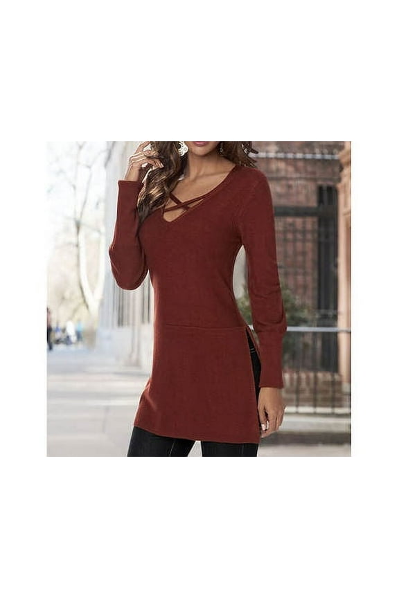 Women's Lattice Tunic Sweater in Copper - 4X