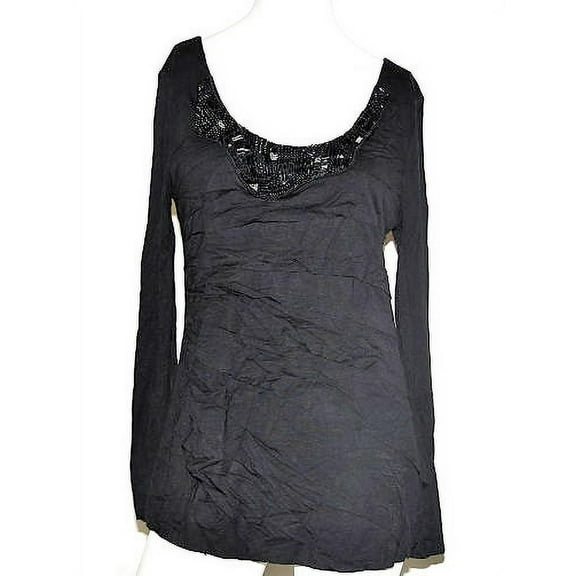 K. Jordan Women's Long Sleeve Embellished Yoke Top in Black - M