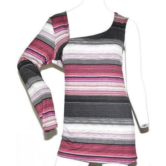 K. Jordan Women's One Shoulder Stripe Top in Pink & Black, Plus Size 1X