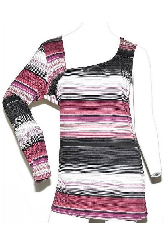 Women's One Shoulder Stripe Top in Pink & Black, Plus Size 1X