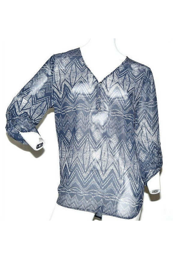 Women's Printed Woven Blouse in Navy, Size Large