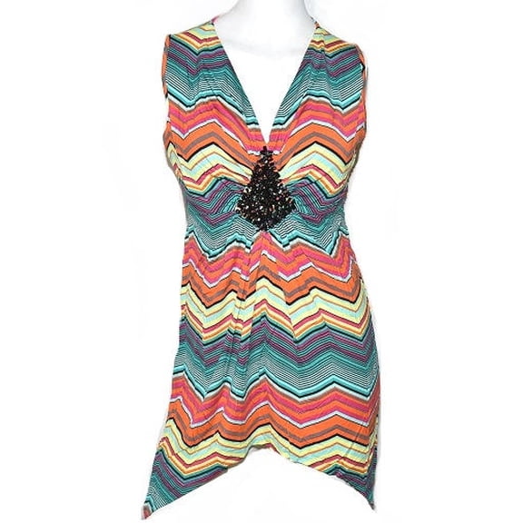 K. Jordan Women's Shark Bite Zig Zag Print Top In Multi - Medium