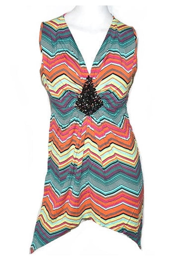 Women's Shark Bite Zig Zag Print Top In Multi - Medium