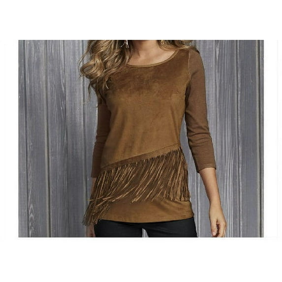 K. Jordan Women's Sueded Fringe Top in Camel - Small