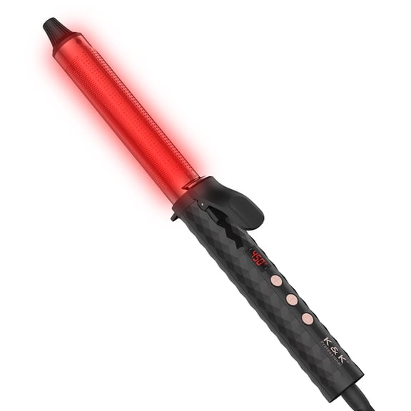 K&K 1.1 inch Infrared Professional Infrared Hair Curling Iron Heater Ceramic Barrel That Stays Hot 1.1 Inch Hair Iron Curler for Medium to Large Curls Travel-Ready International Dual Voltage