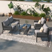 K&K 4-Piece Rope Outdoor Conversation Sets with Sofa and Chairs, Grey/Grey