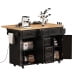 K&K 56.5'' Kitchen Island with Drop Leaf, Power Outlet, Embossed Vertical Stripe Rolling Kitchen Cart on Wheels with 4 Doors , 5 Deep Drawers and Adjustable Shelves, for Kitchen, Dining Room, Black