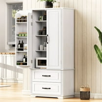 K&K 71" Tall Kitchen Pantry Cabinet with 3 Pull Out Cabinet Organizers, Farmhouse Embossed Texture Storage Cabinet with 6 Door Shelves, 2 Drawers, Freestanding Cupboard for Kitchen, Dining Room White