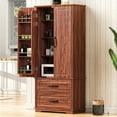 thumbnail image 1 of K&K 71" Tall Kitchen Pantry Cabinet with 3 Pull Out Cabinet Organizers, Farmhouse Embossed Texture Storage Cabinet with 6 Door Shelves, 2 Drawers, Freestanding Cupboard for Kitchen, Dining Room White, 1 of 27